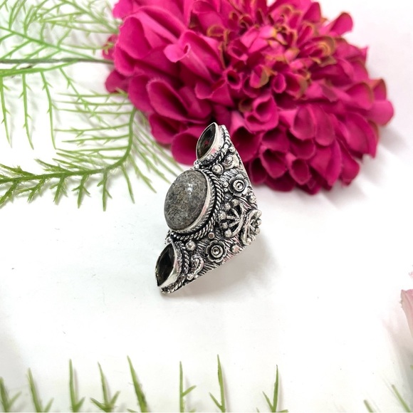NEW⚜️STERLING SILVER Smoky Quartz Ornate Ring - Picture 8 of 12